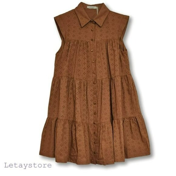 NWT Mon Renn Florence Floral Embordered Tiered Flare Button Down Mini Dress - Picture 6 of 9